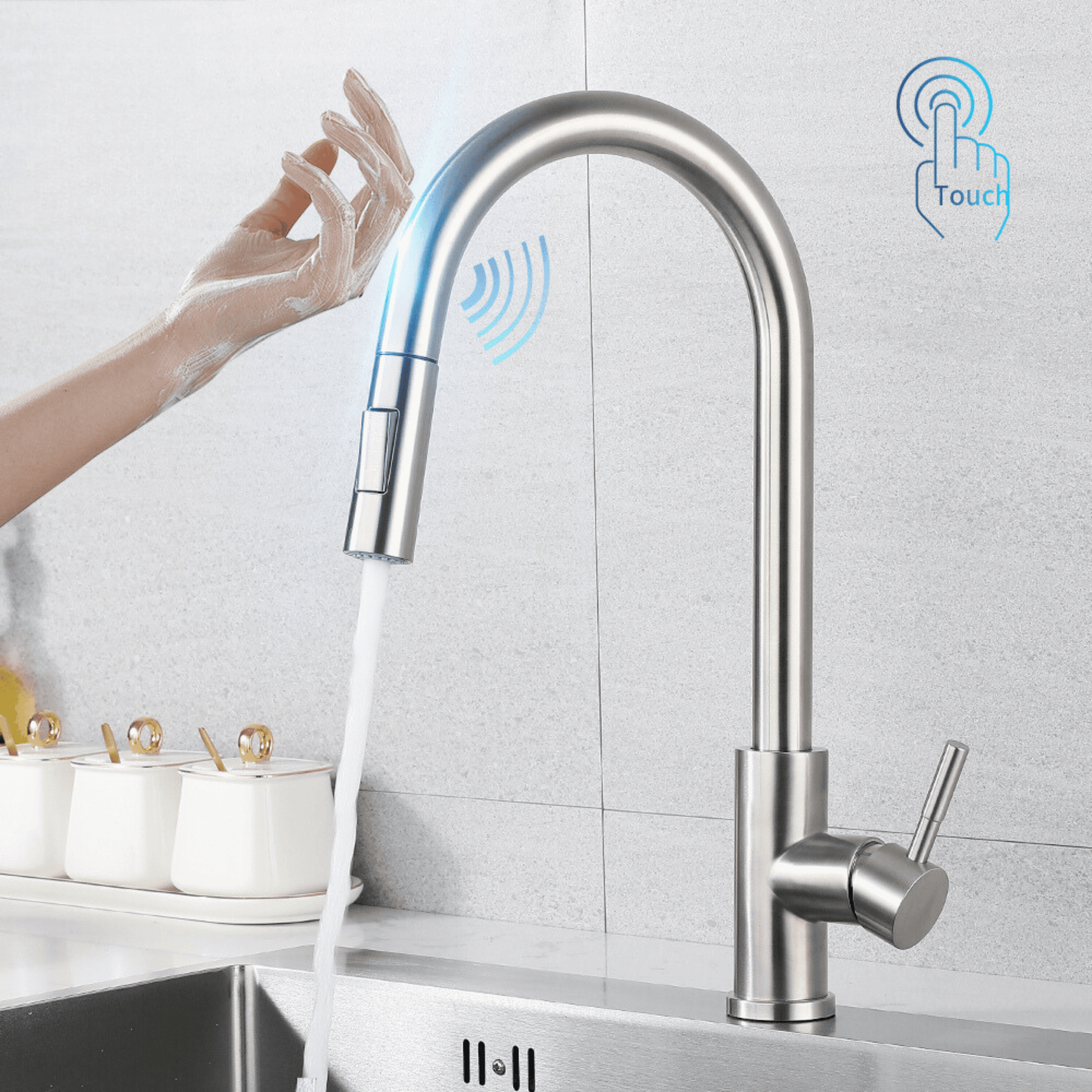 Torneira Gourmet Para Cozinha Com Sensor Touch Inteligente Extensível Gourmet Bancada
