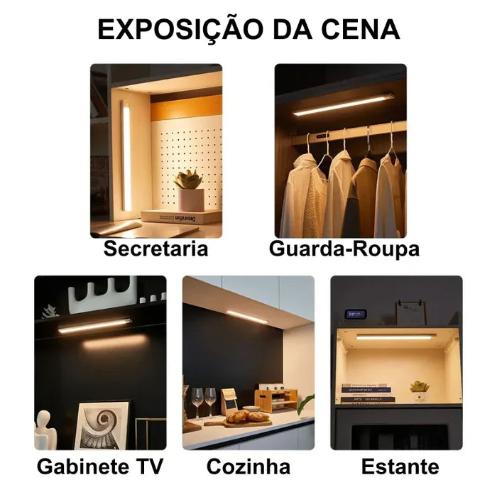 Luminária LED Fina – Sensor de Movimento e Recarregável e sem Fio