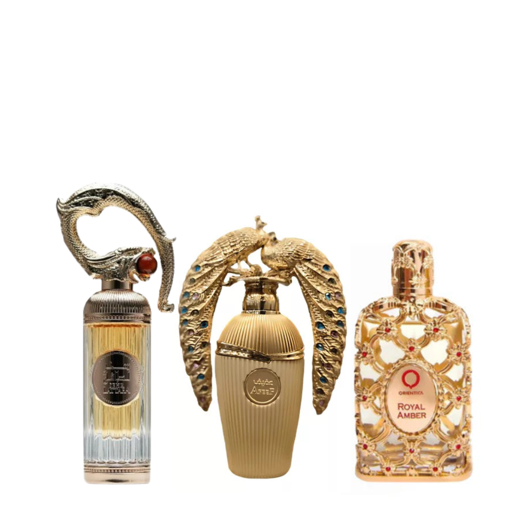 Kit 3 Perfumes Arabes Lattafa Afeef, Sehr Lattafa e Royal Amber - 100ml cada