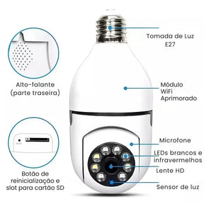 Câmera de Segurança Wi-Fi 360° em formato de lâmpada